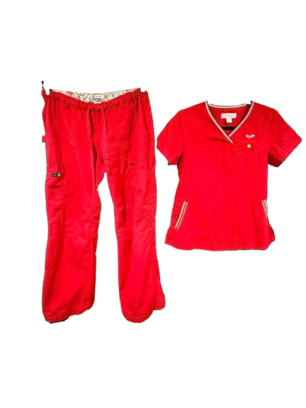 koi Red Scrub Top with Pink Brand Trim